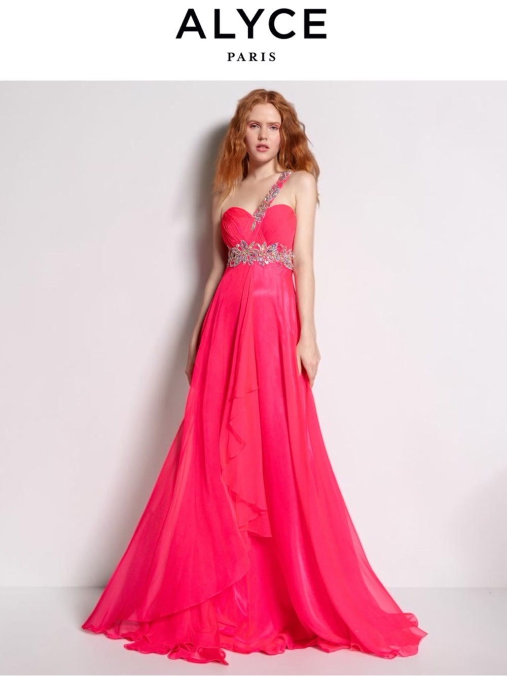 ALYCE PARIS OPEN BACK CUTOUT BEADED ONE SHOULDER CHIFFON PROM FORMAL GOWN PINK